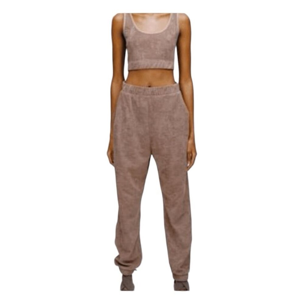 Zara Jogger Set Carmel Tan Terry Cloth Crop Tank Top Pull-On Pants Sz S